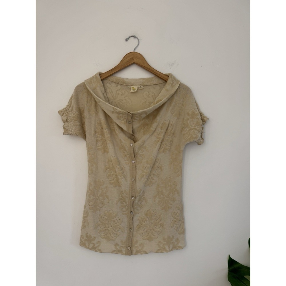 Anthropologie Yellow Bird Label 80% Wool Button Shirt Size‎ S Oversized